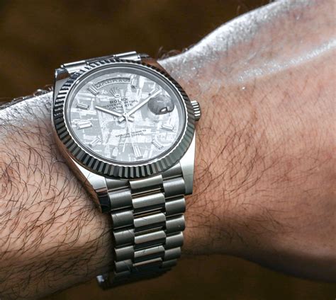 rolex meteorite dial on wrist|rolex meteorite dial day date.